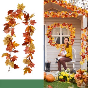 Guirnalda De Hojas De Otoño Artificiales - Paquete De 12 Unidades, 7 Pies Cada Una, ¡decora Tu Casa Con Ambiente Otoñal!