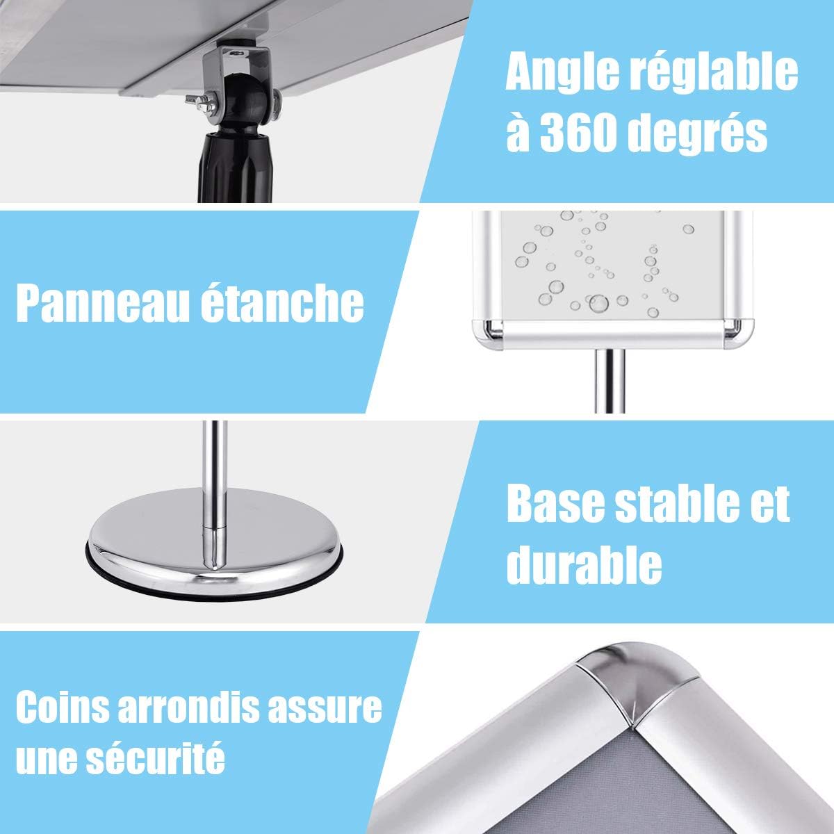 Portaparte da pavimento in alluminio, formato A4, altezza regolabile, rotazione a 360°, supporto per poster da pavimento (argento, A4) - 6