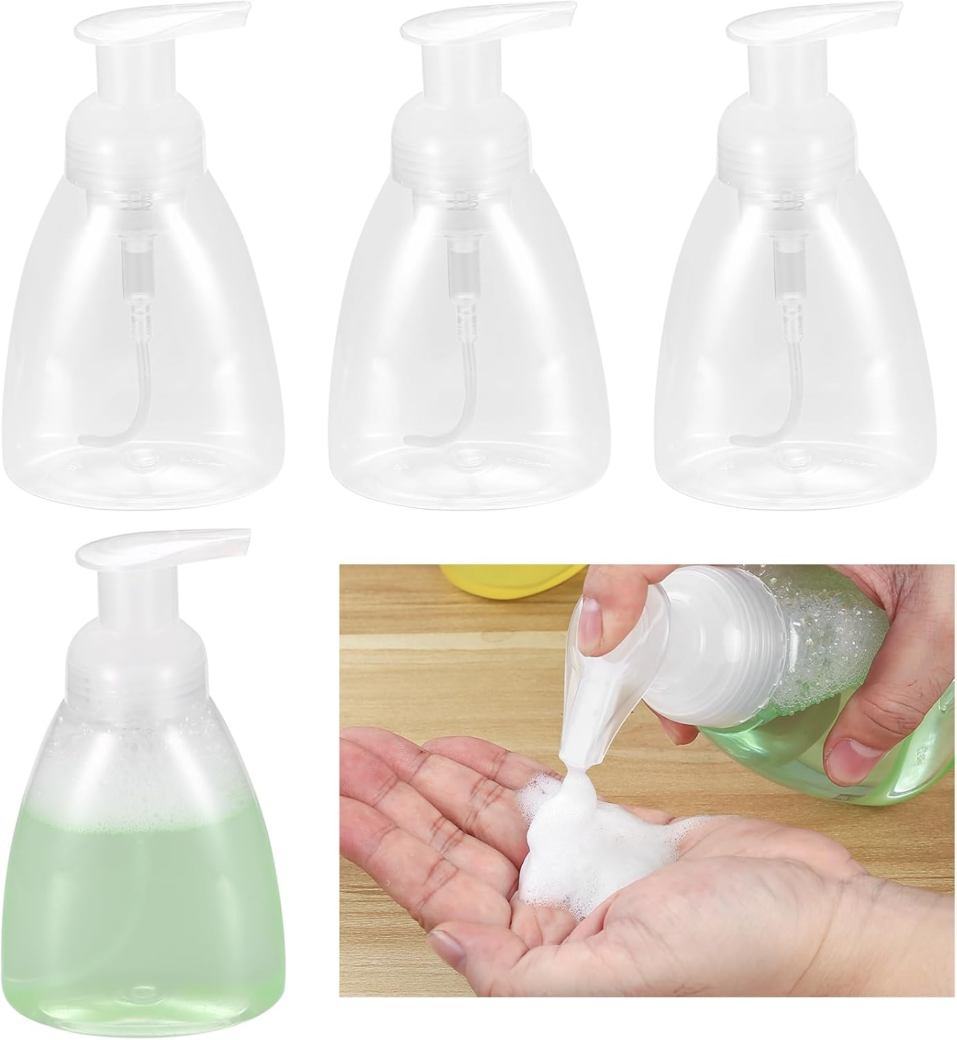 Dozownik mydła w pianie 300 ml, 4 dozowniki mydła w płynie z pompką, dozownik płynu do mycia naczyń, butelki z pompką wielokrotnego napełniania