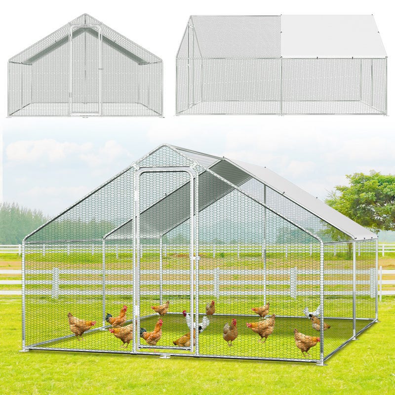 GOPLUS Poulailler en Métal 380x280x195cm, Enclos à Poules Galvanisé GOPLUS Poulailler en Métal 380x280x195cm, Enclos à Poules Galvanisé