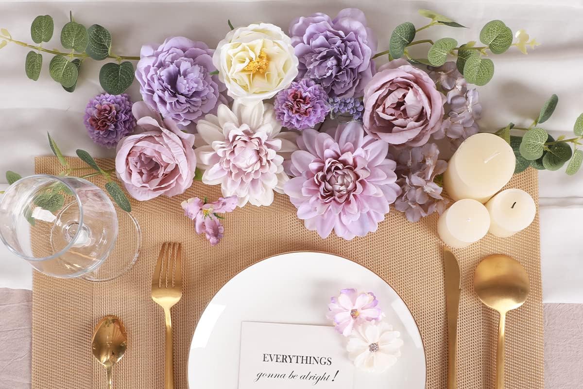 Set di 30 fiori artificiali in seta, con steli, per bouquet da sposa fai da te, baby shower, composizioni floreali, centrotavola, decorazioni per la casa