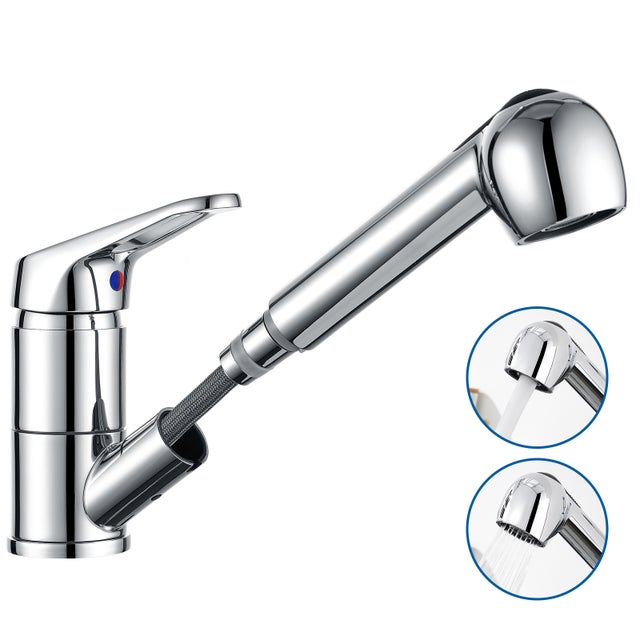 Robinet Cuisine Douchette Extractible,Mitigeur Cuisine en Inox avec Douchette 2 Modes Jet,Bec Bas, Pivotant à 360°, Eau Froid/ Chaud,Chromé