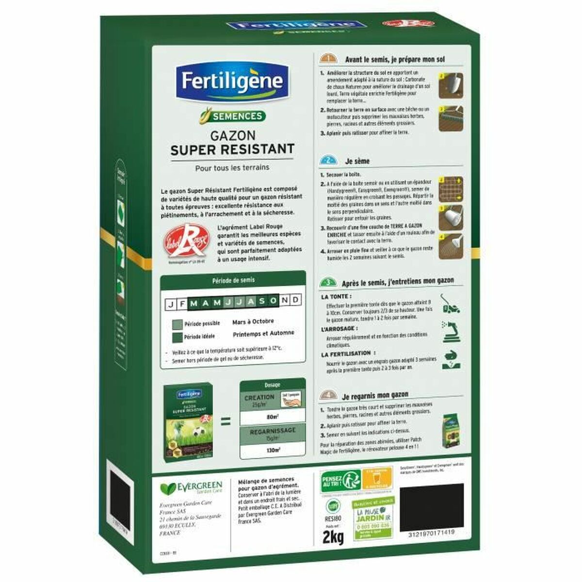 FERTILIGENE Gazon Super Resistant Tous Terrains - 2 kg - 4