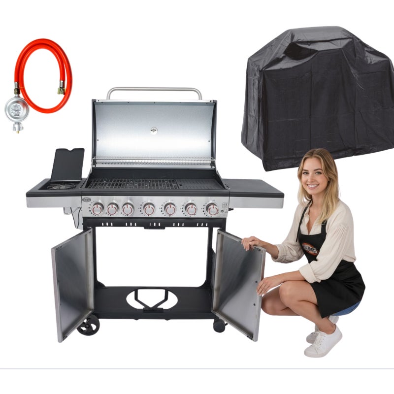 GRILL GAZOWY DEKRAFT INOX PREMIUM 6+1 (12,6 +2,5 kW) ruszt żeliwny + pokrowiec