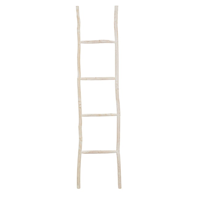 Porta Asciugamani A Scala Kenta In Bambù E Metallo – Finitura Bianco Opaco, Design Moderno E Stabile A Piede Libero