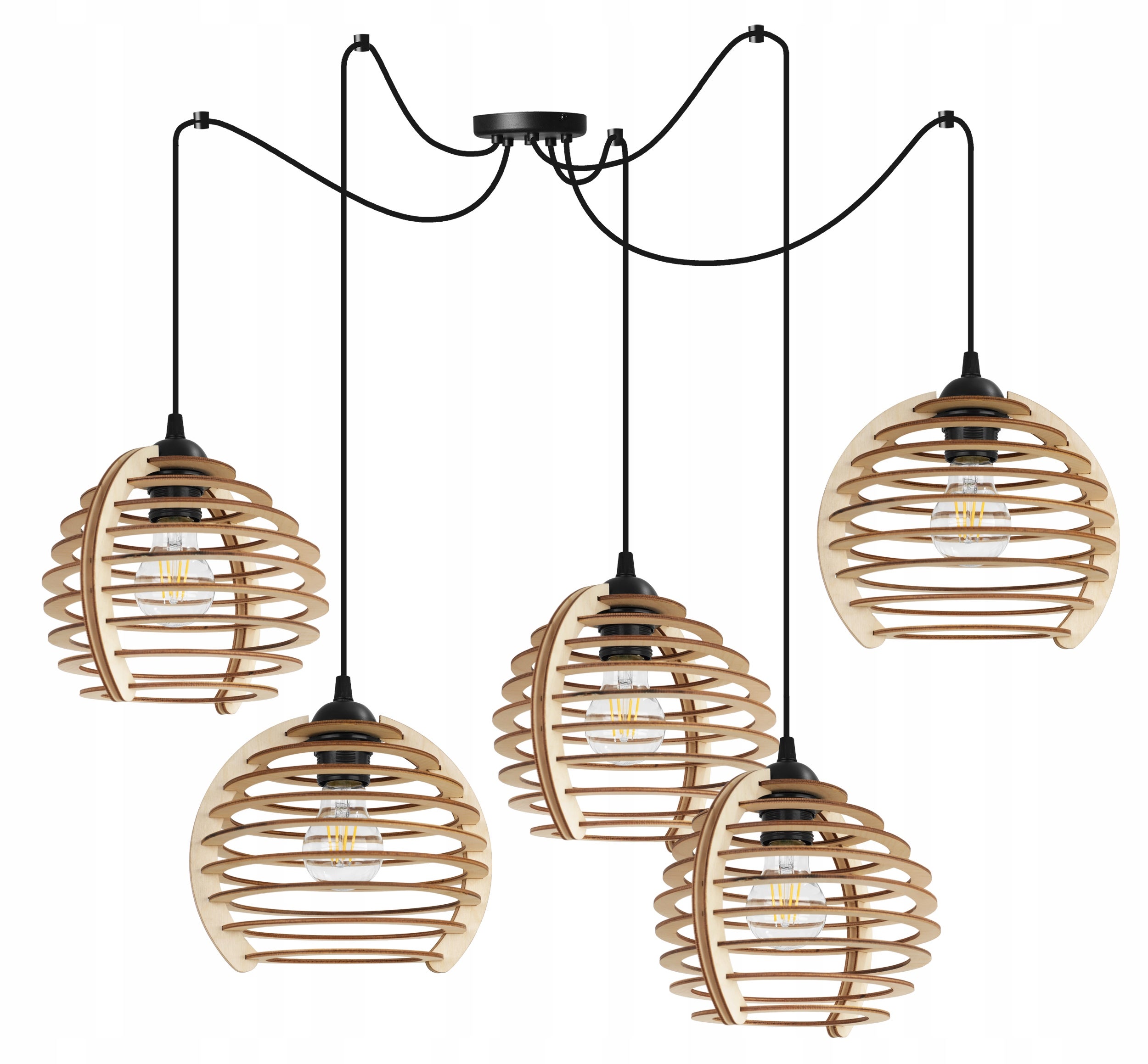 Lampa sufitowa wisząca Spider Timber glam 5xE27 abażur kula drewniana Light Home LH