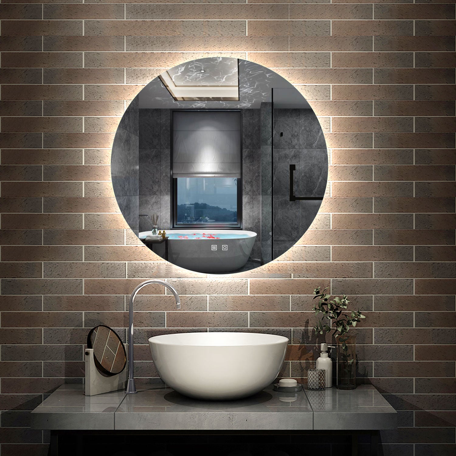Specchio bagno rotondo 80 cm con luce led a 3 colori, antiappannamento e touch | Leroy Merlin