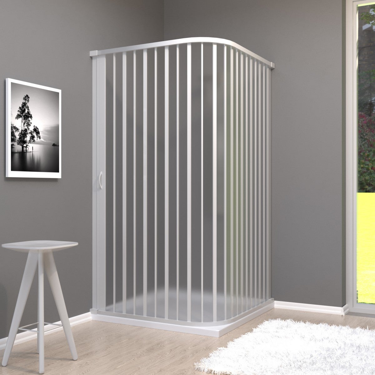 Box Doccia In PVC Con Apertura A Soffietto - 70x70cm, Altezza 175cm, Bianco - Foto 3