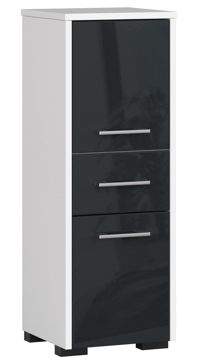 Wolnostojąca szafka łazienkowa: 1 szuflada, 2 drzwi, 3 półki, kolor biały | połyskujący grafit, szer.: 30 cm, wys.: 85 cm, gł.: 30 cm.