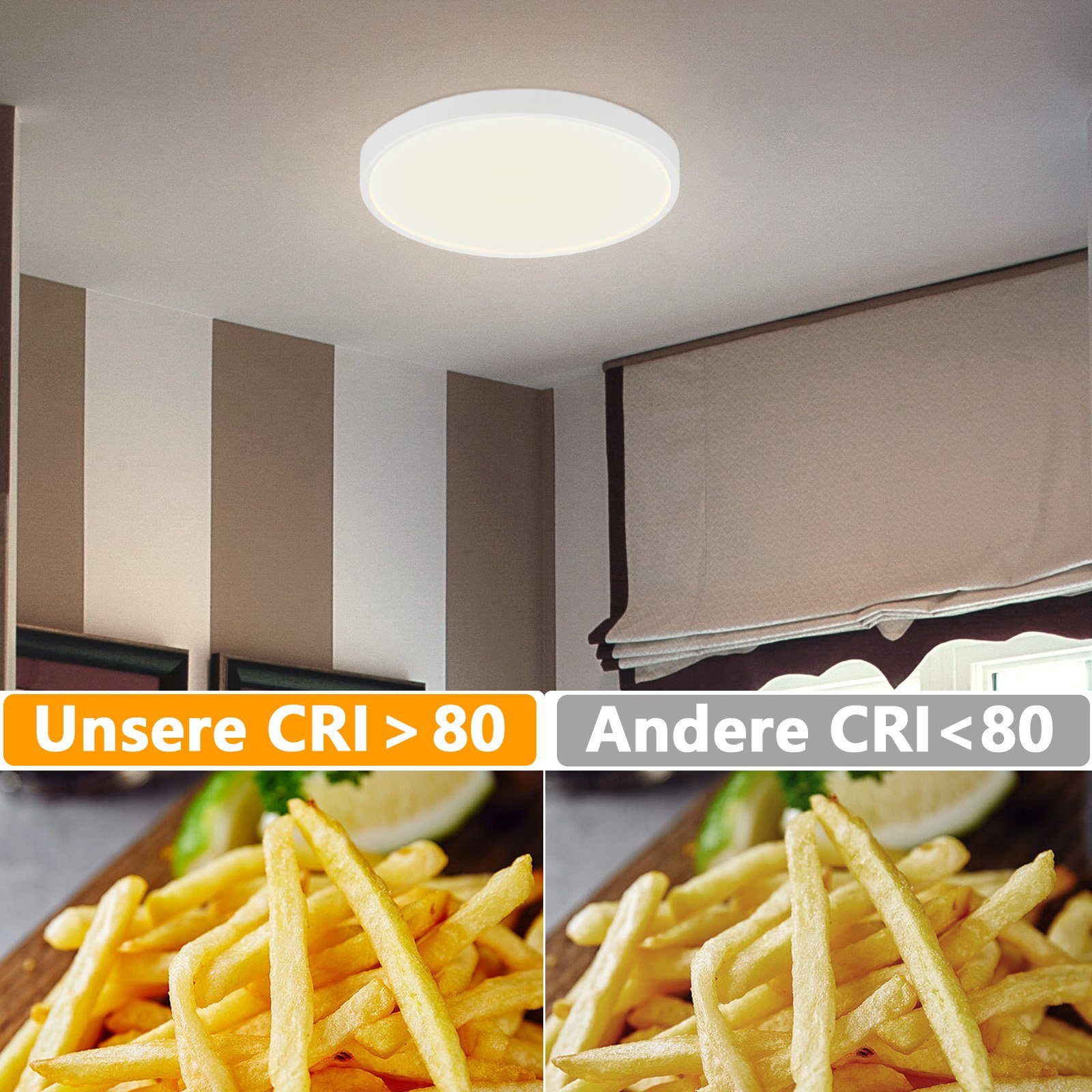 NETTLIFE Plafonnier LED Dimmable - 30x30 cm Lampe ronde plate IP44 Plafonnier étanche 20 W avec télécommande pour Salon Chambre Salle de bain - 3
