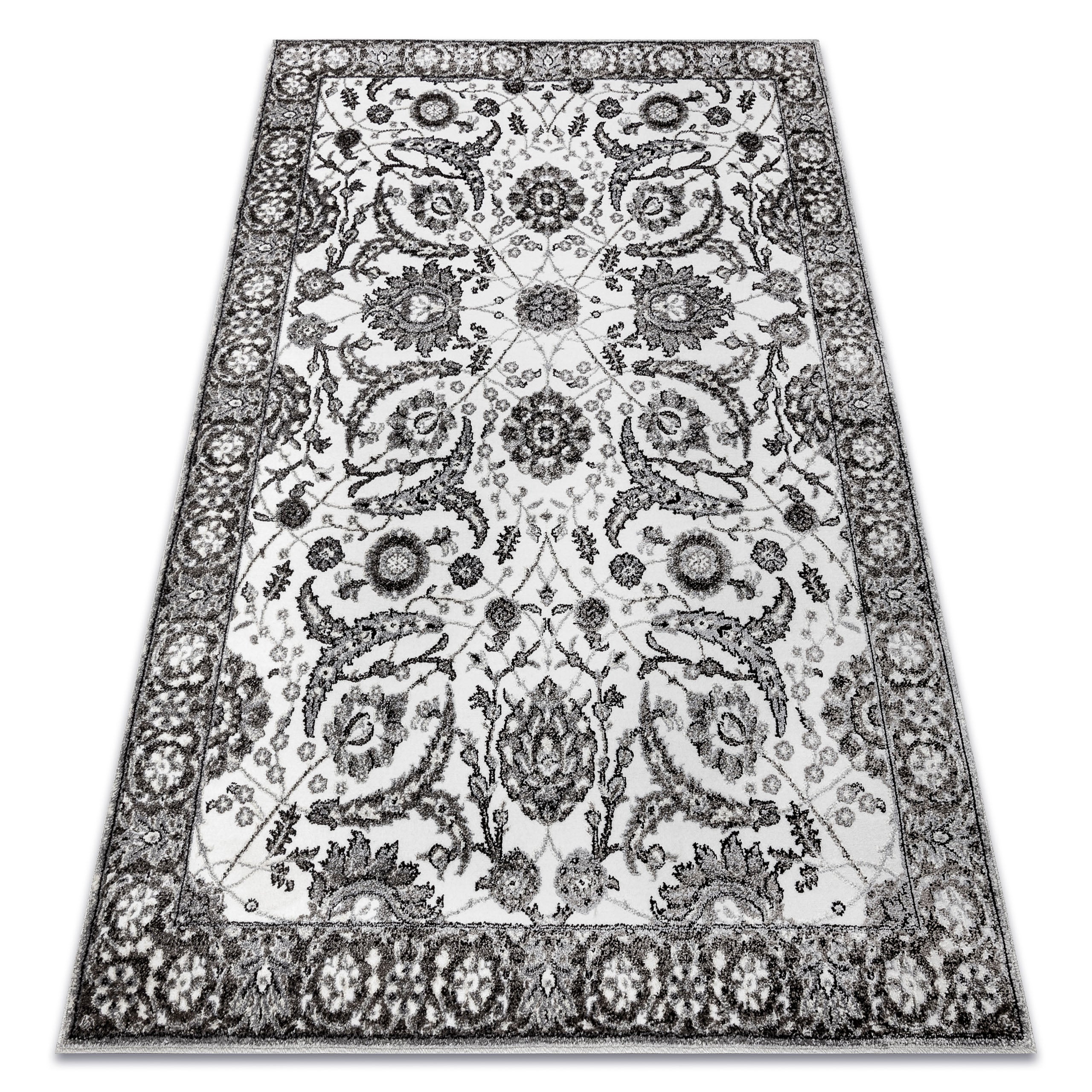Dywan MATEO 8037/644 Klasyczny ramka, kwiaty - strukturalny szary 140x190 cm