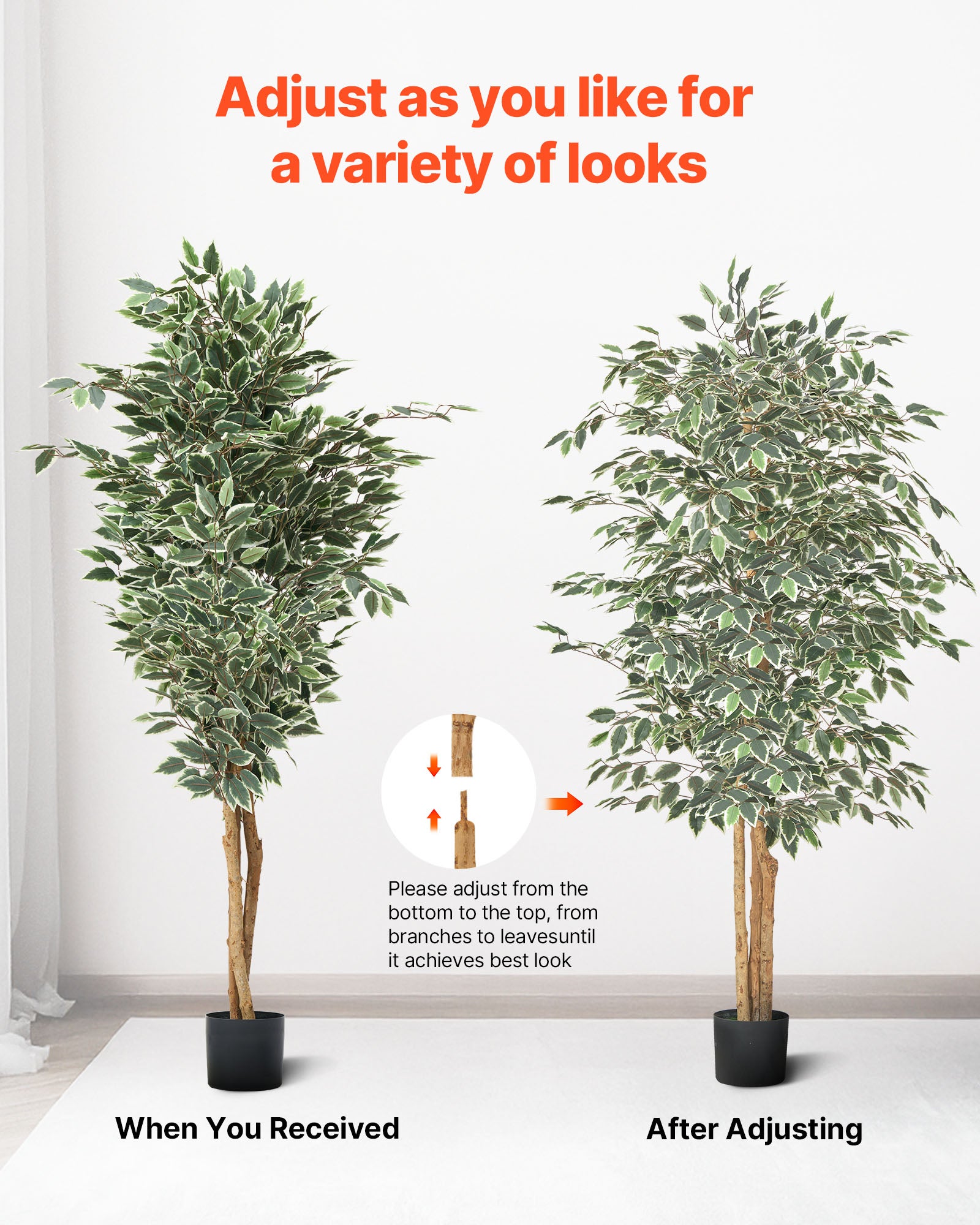 Árbol artificial VEVOR 1,8 m,planta ficus artificial de polietileno con maceta negra,ideal para oficina,salón,dormitorio y decoración del hogar. - 6