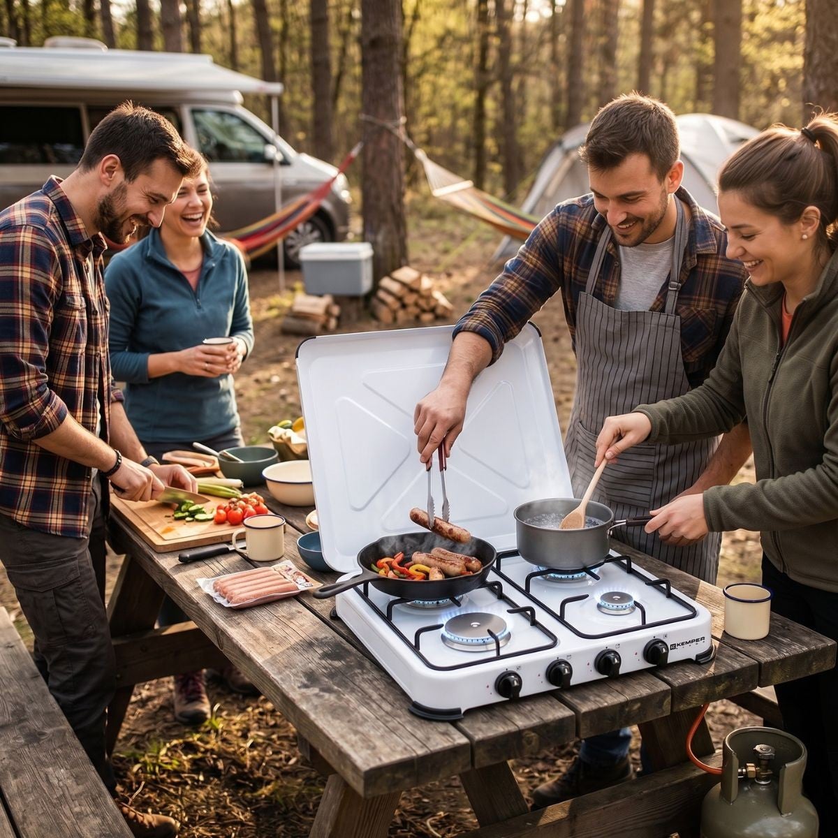 Plaque de Cuisson gaz 4 feux portable 4650W - Réchaud gaz butane propane couvercle grille amovibles Cuisine Extérieure KEMPER - 2