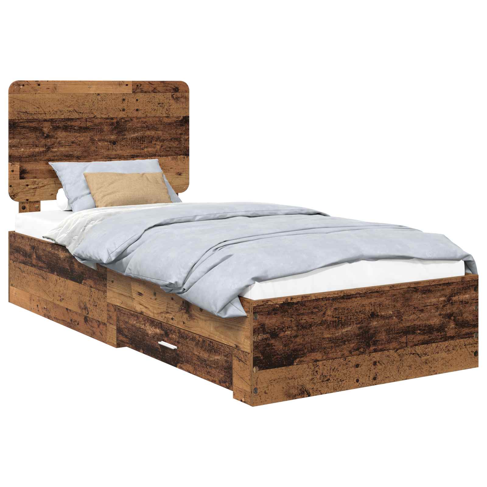 Cadre de lit, finition bois ancien, en panneau de bois, pour la chambre, 90 × 190 cm - 2