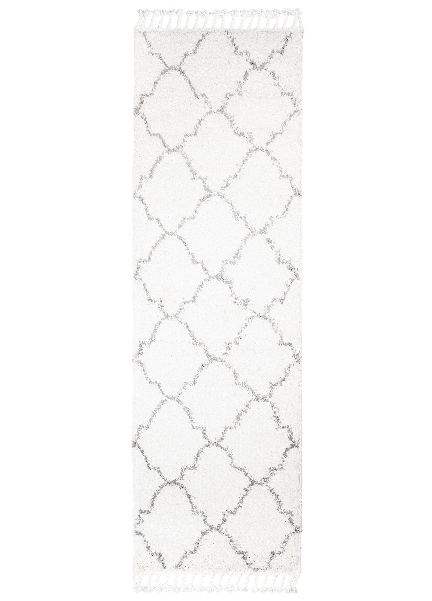 TAPISO Boho Tappeto Passatoia Morbido Salotto Corridoio Ingresso Marocchino Frange Crema Grigio Shaggy 100 x 250 cm - 2