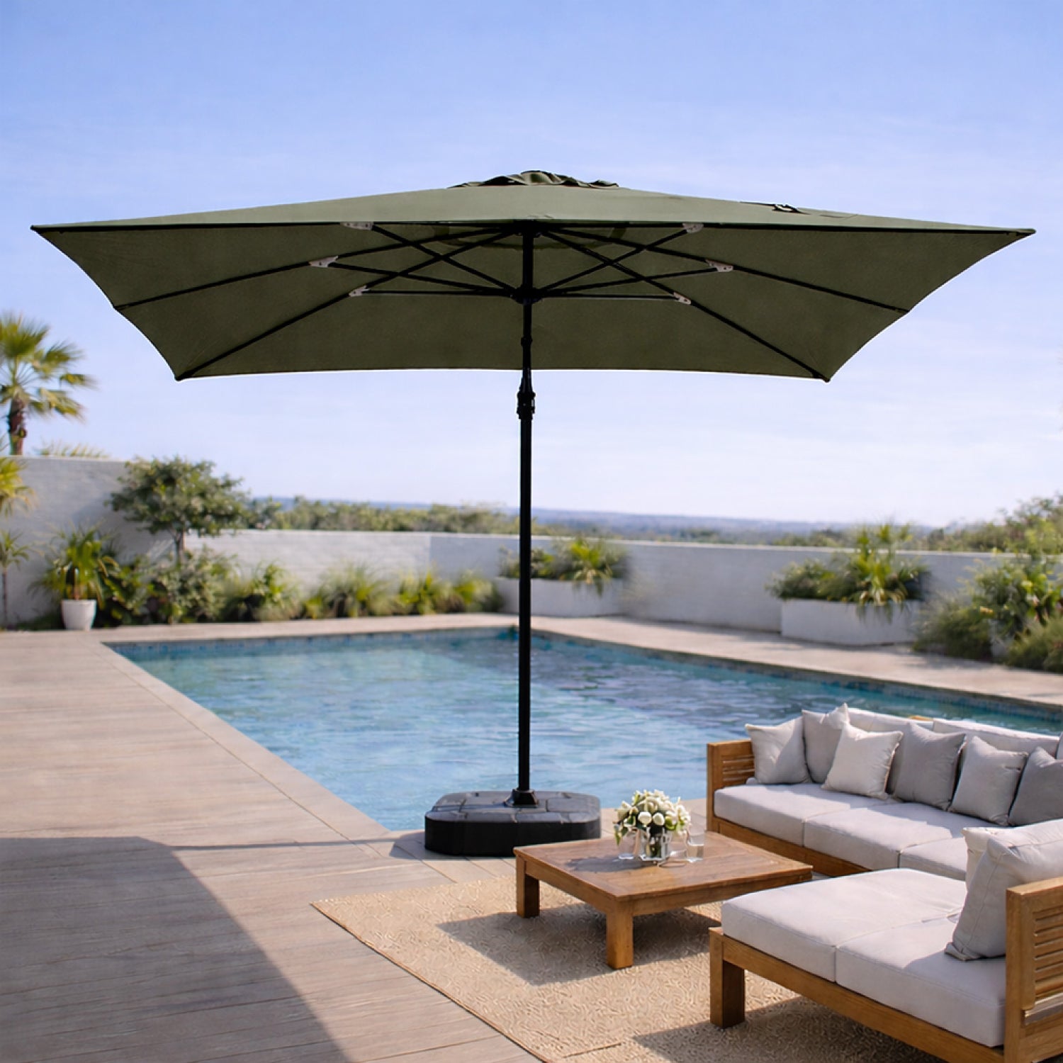 Parasol rectangulaire 3x4m déporté rotatif vert en aluminium CESARE - 4