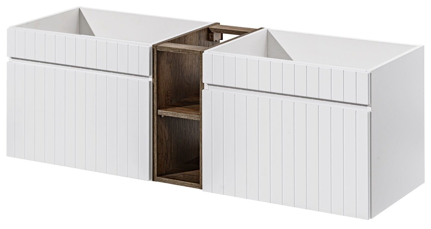 Szafka łazienkowa ICONIC WHITE 140 cm biała wisząca frezowany front z regałem