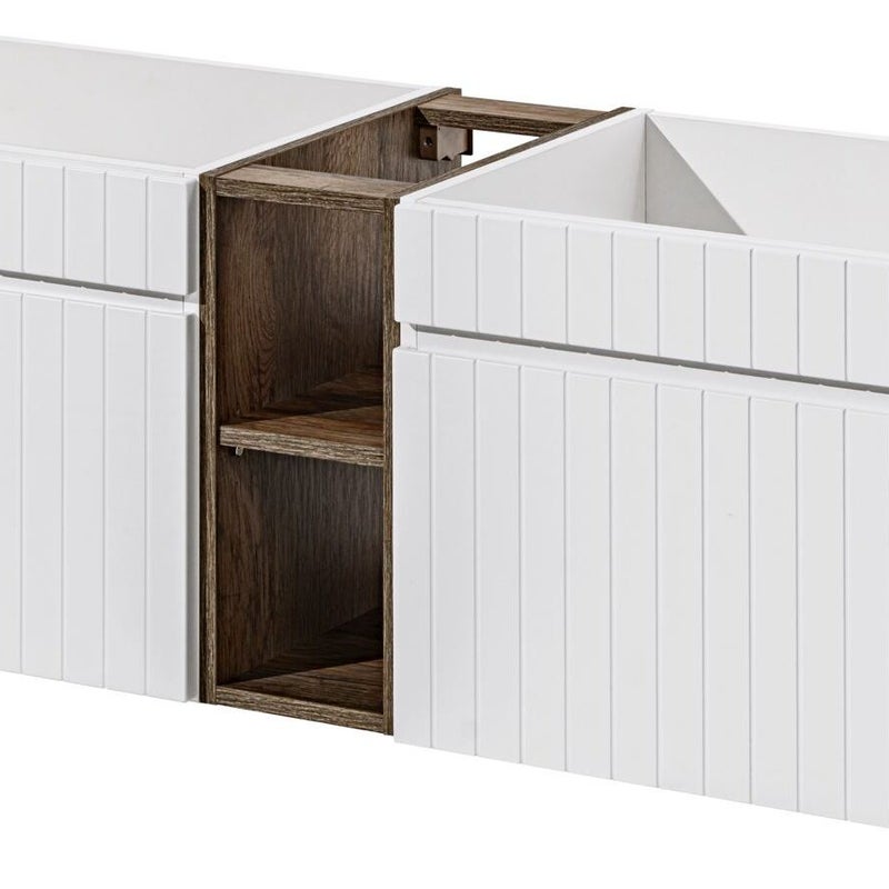 Szafka łazienkowa ICONIC WHITE 140 cm biała wisząca frezowany front z regałem