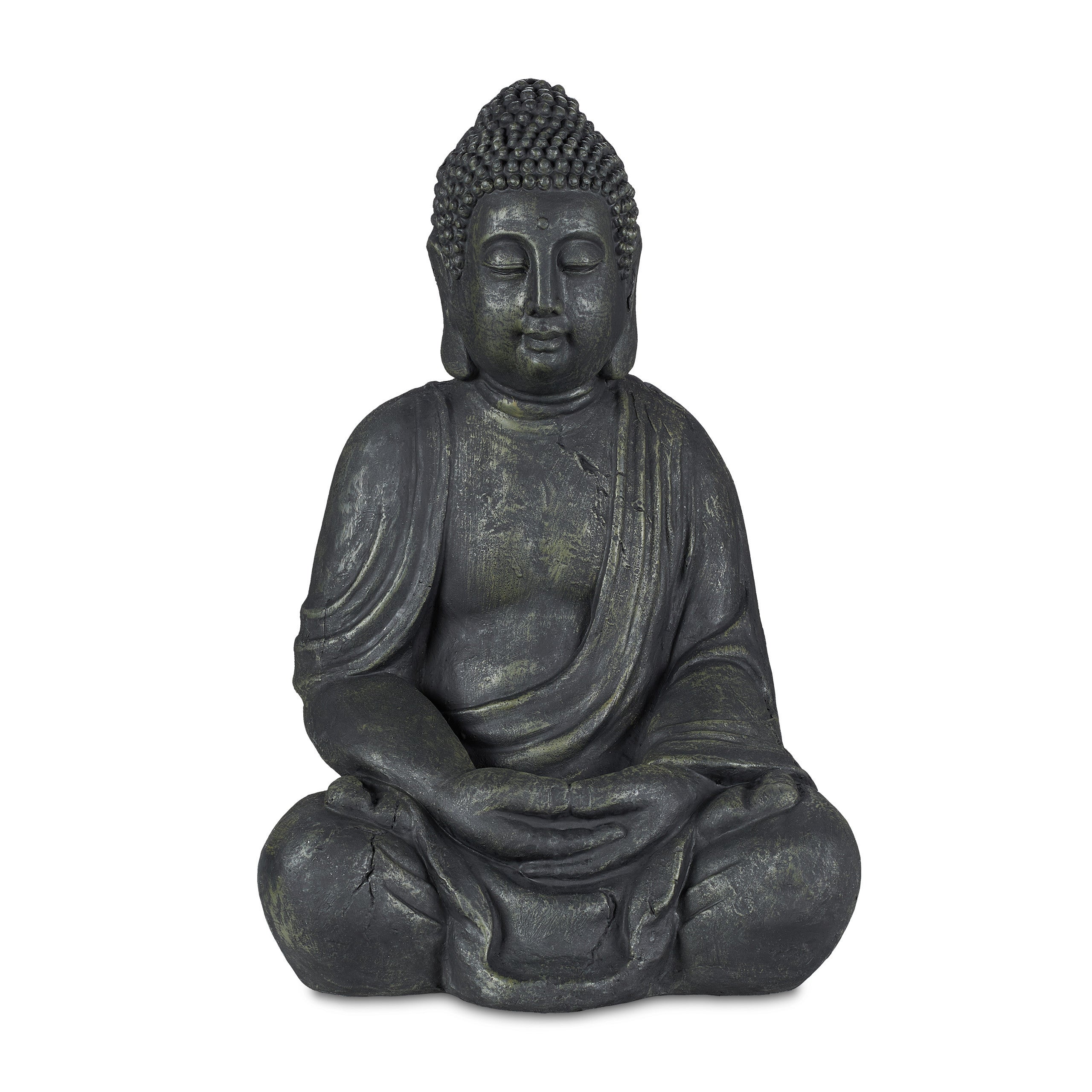 Relaxdays figura buda sentado, xl 70 cm, estatua budista vintage decorativa, resistente intemperie y heladas, antracita