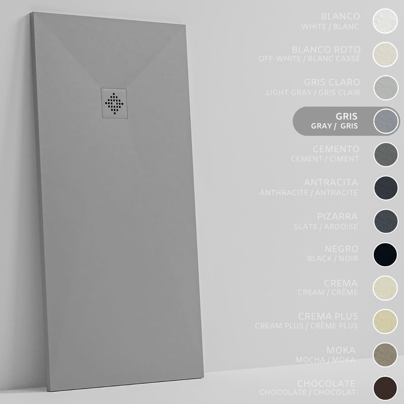 SOULHOME Brodzik prysznicowy– Żywica– Gel Coat– Gładka/Kamienna tekstura – Antypoślizgowy – Kolor szary – 120x90- Niski 3 cm– SAME