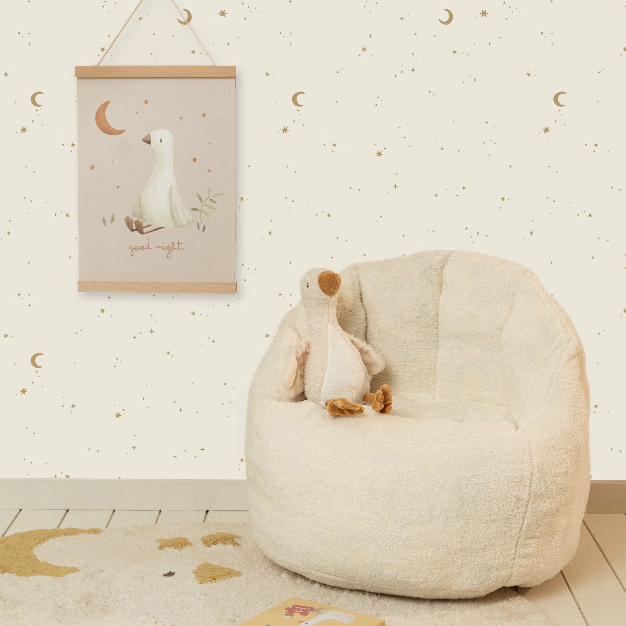 Little Dutch Tapeta filzelinowa Moon and stars 10 m x 52 cm
