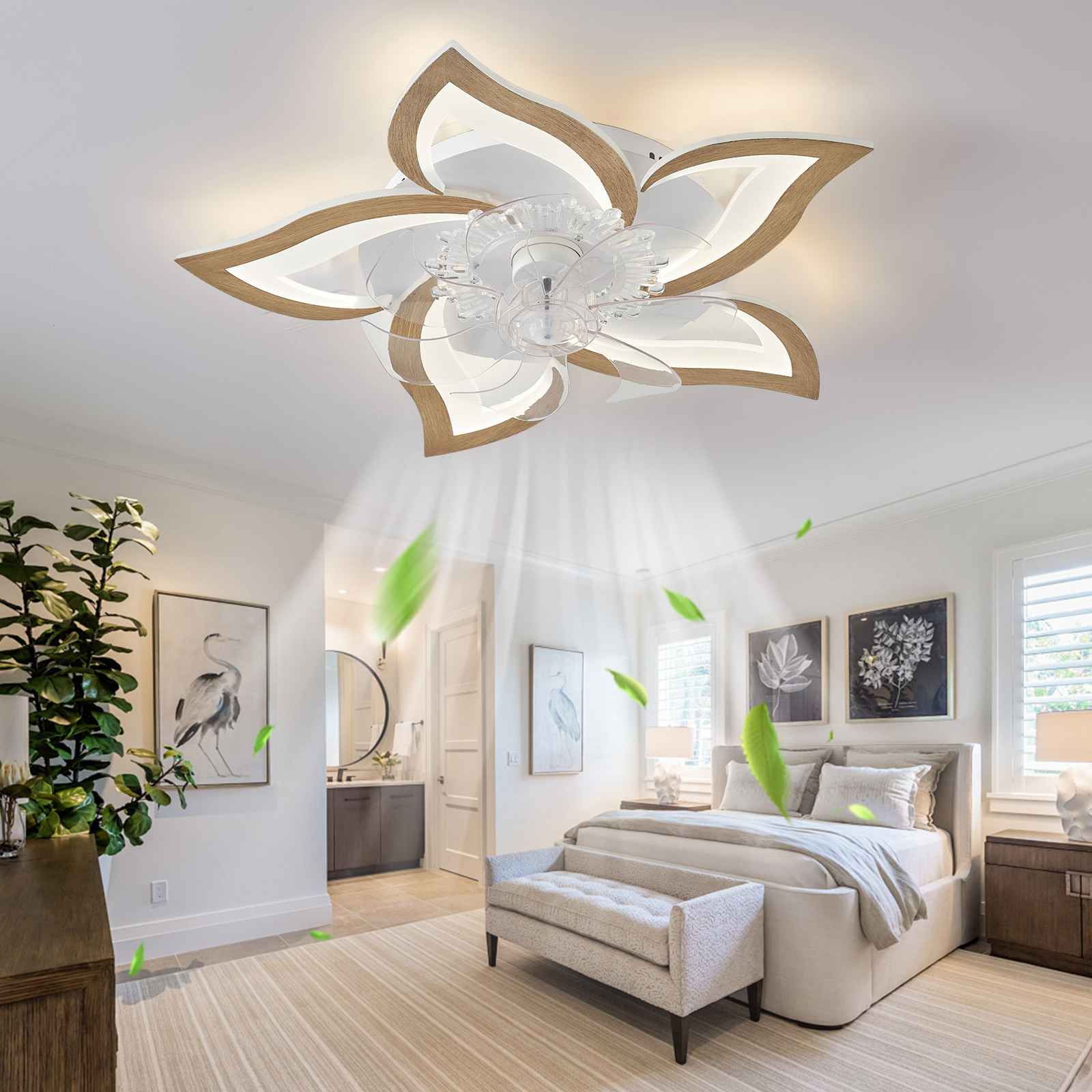 Ventilateur lumineux caché en forme de fleur | Lampe de plafond intelligente avec télécommande et réglage de couleur | Pour 10-15 m² - 5