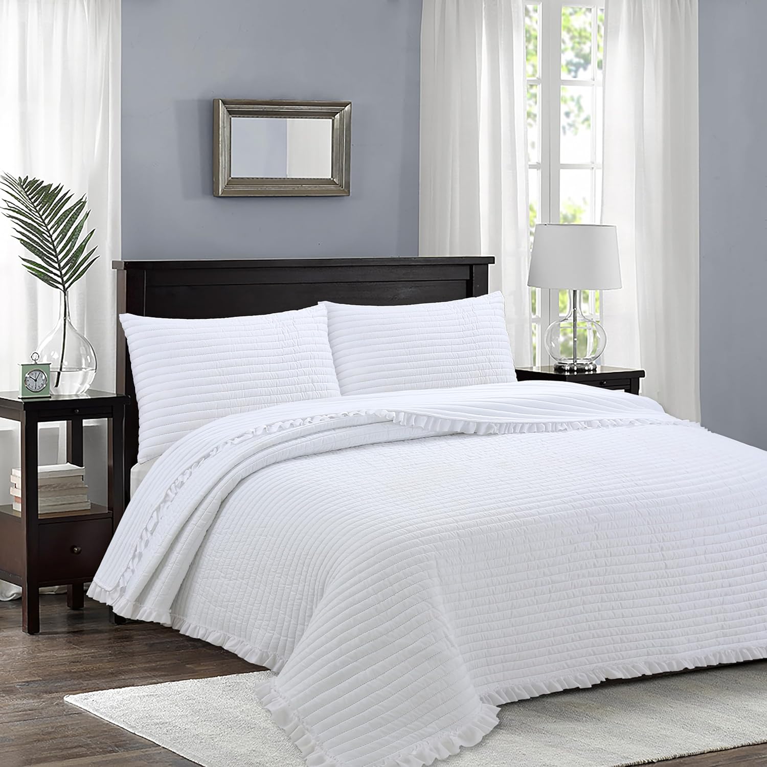 HaraDeco Colcha Volantes Blanca Cama 135/140, Colcha de Verano