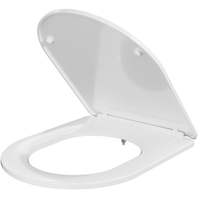 Abattant WC en PP Fermeture en Douceur,Noise Reduction/Fall Brake, Fixation Simple Haut/Bas,Avec Charnières Réglable à 360°,Forme D,Blanc