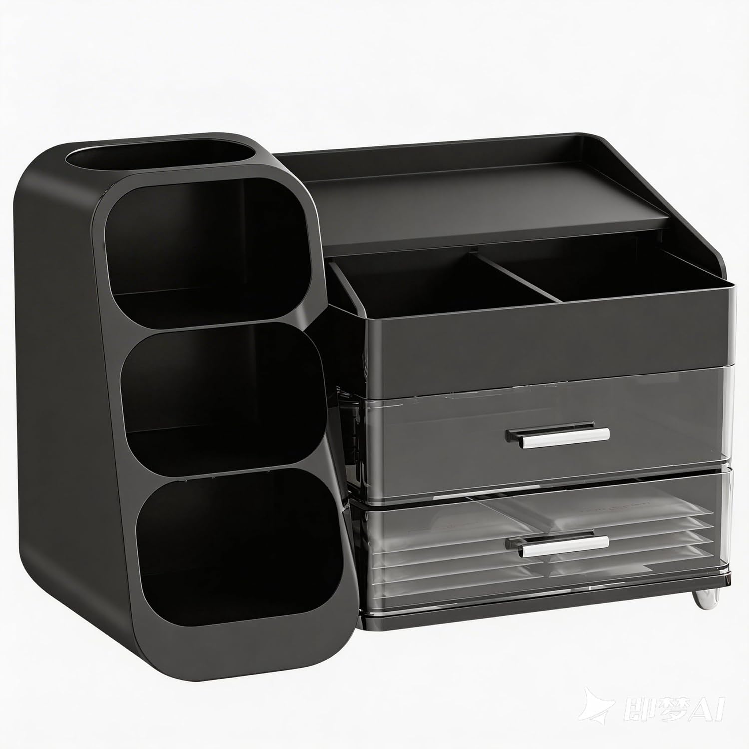 Caja organizadora de maquillaje (negra) con 2 cajones; caja multifuncional de gran capacidad para guardar ropa, artículos de baño y productos para el