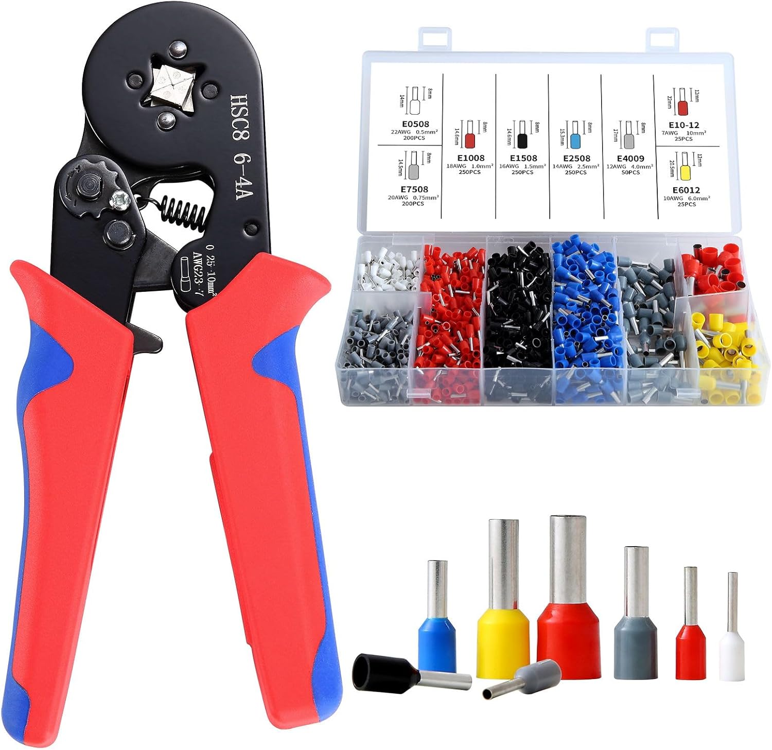 Zaciskarka do tulejek, 1250 tulejek elektrycznych do zaciskania 0.25-10mm² - Zaciskarka do tulejek do instalacji elektrycznych i napraw pojazdów