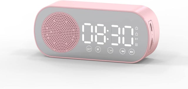 Réveil Bluetooth avec écran miroir LED, radio et prévisions météo - Double alarme puissante pour les gros dormeurs