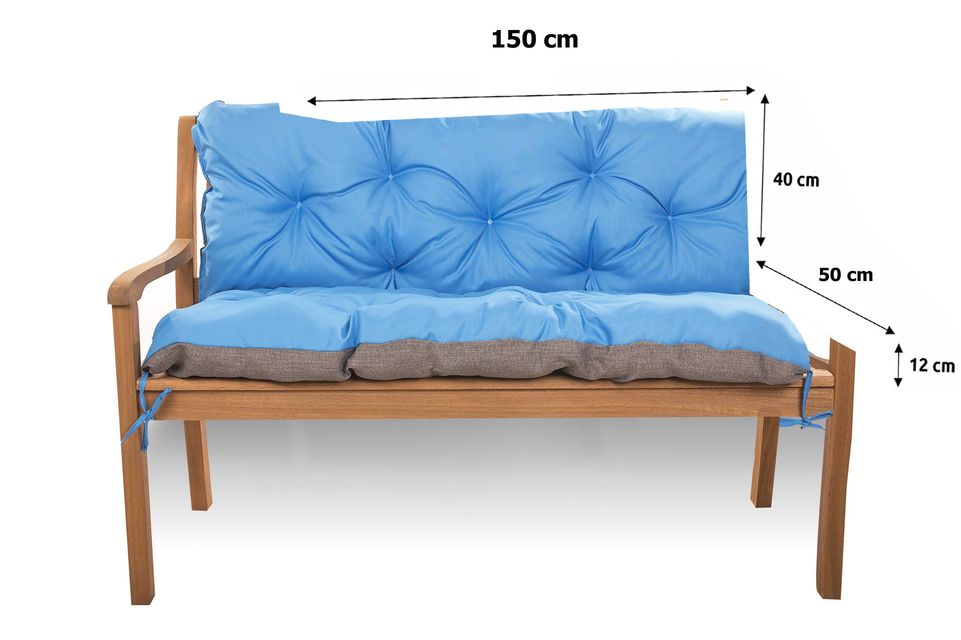 Coussin pour banc de jardin 150x50x40cm, coussin de jardin Bleu, coussin de banc de jardin, coussin de balançoire, coussin de banc extérieur - 2