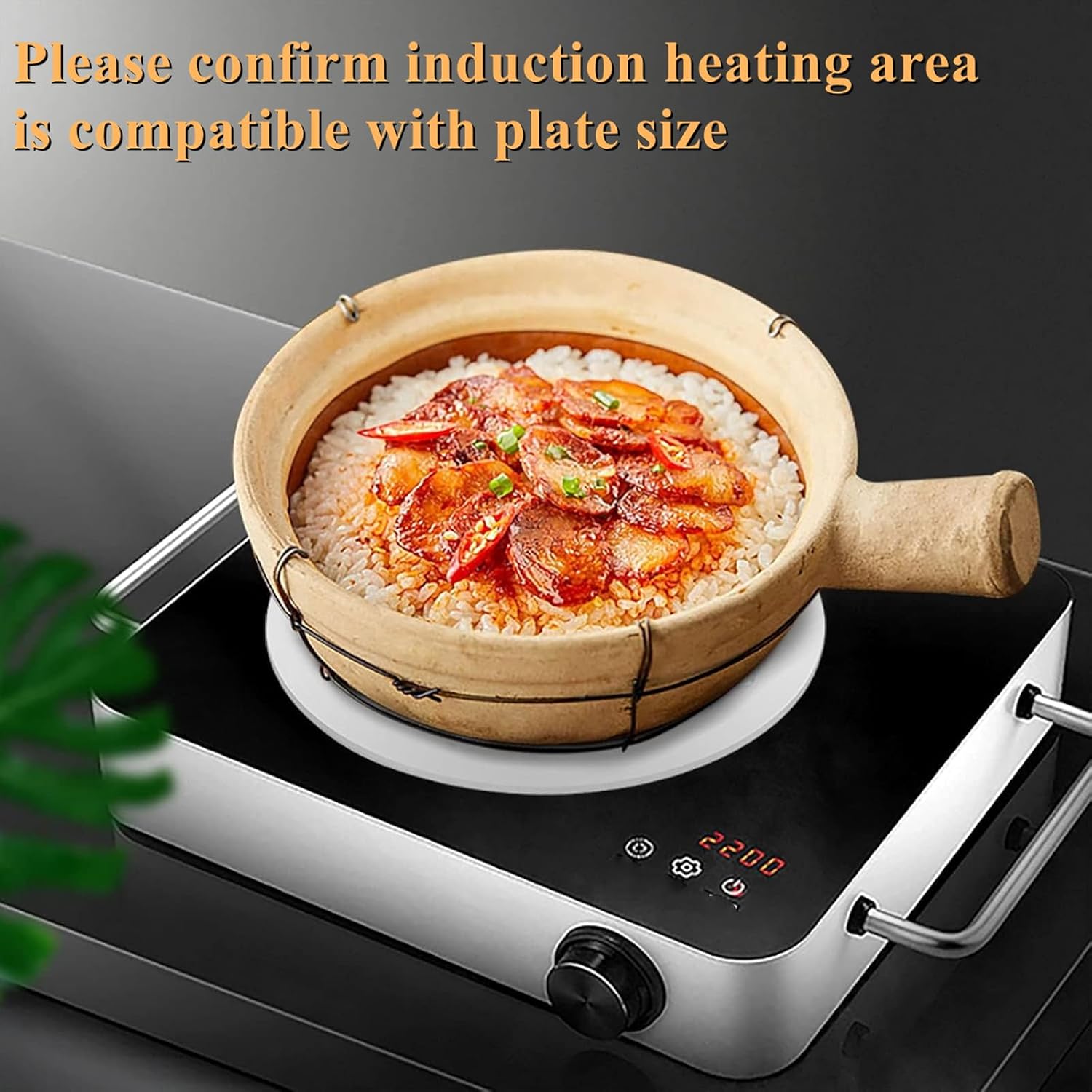 Plaque de conduction de chaleur pour cuisinière à gaz, diffuseur de chaleur en acier inoxydable, plaque adaptateur à induction avec poignée amovible - 5