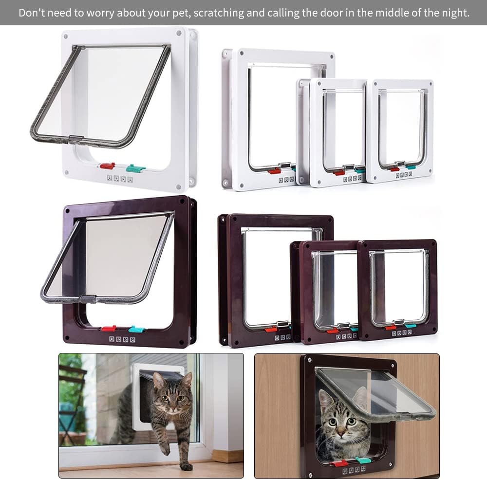 Porta grande para gatos, porta interna, porta para animais de estimação, porta externa para gatos, adequada para janelas e paredes (marrom, P) - 6