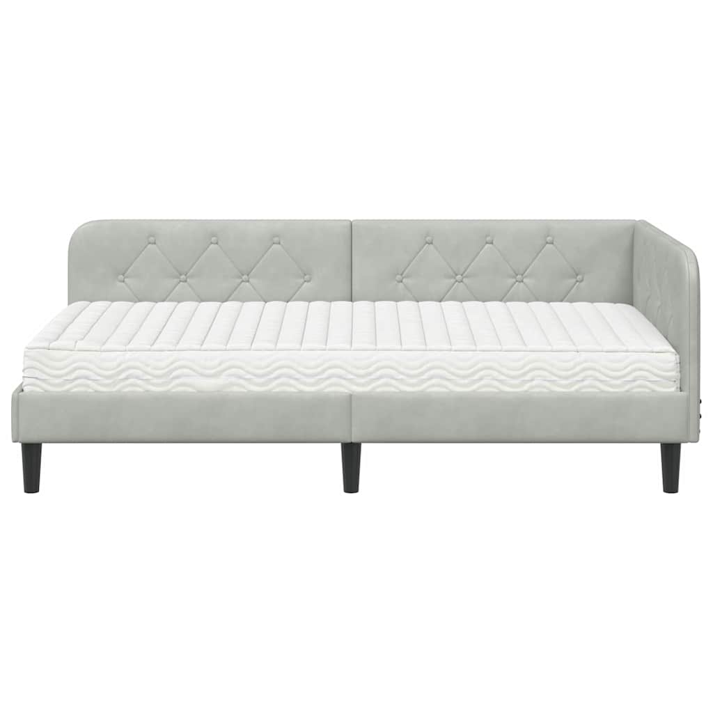 Cadre de lit d'angle en velours gris clair pour la chambre, 100 × 200 cm - 5