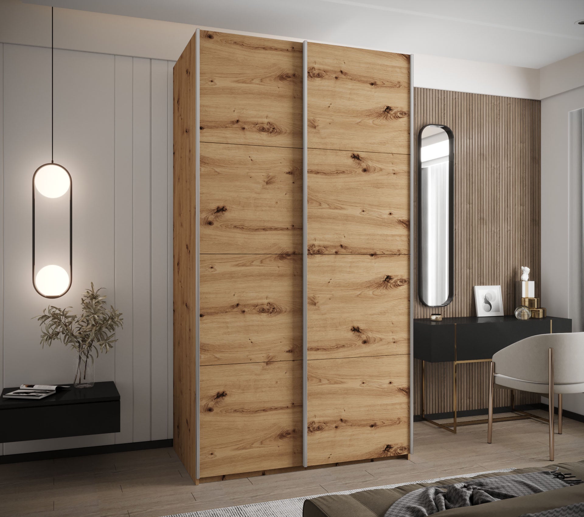 Szafa przesuwna wysoka Lux 1 140 x 64 x 245,5 cm artisan + artisan + u. srebrny - Abiks Meble - 2