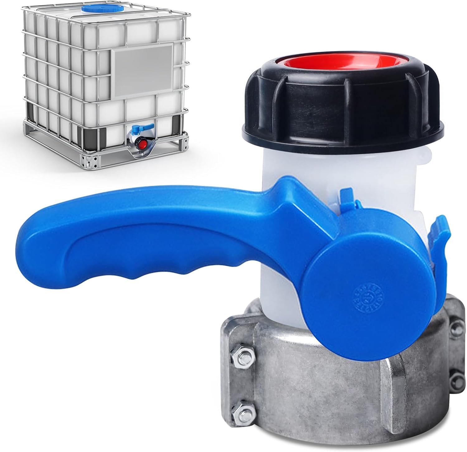 Zawór zbiornika IBC 1000L - Adapter zbiornika 1000L DN50 (62 mm) - Złączka zbiornika IBC - Złącze zaworu spustowego - Zawór motylkowy IBC