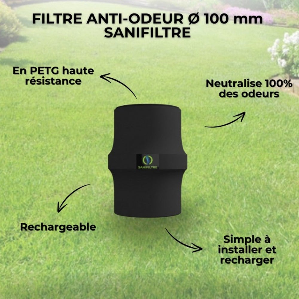 Filtre Anti-Odeurs Haute Performance au Charbon Actif Anti-H2S, diametre 100 mm, Solution Sans Collage, pour Fosse Septique & Toutes Eaux - 3