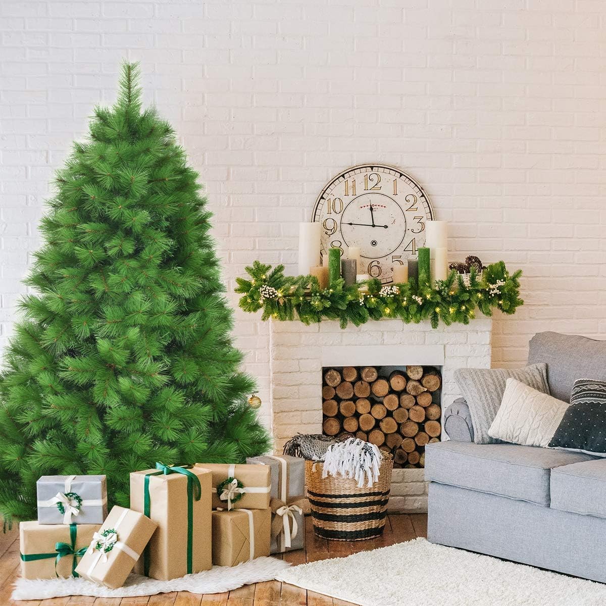 Sapin de Crăciun artificial, cu bază din fier, ramuri din PVC și acuile de pin, sistem de deschidere Umbrela, Decorație de Crăciun(180cm)