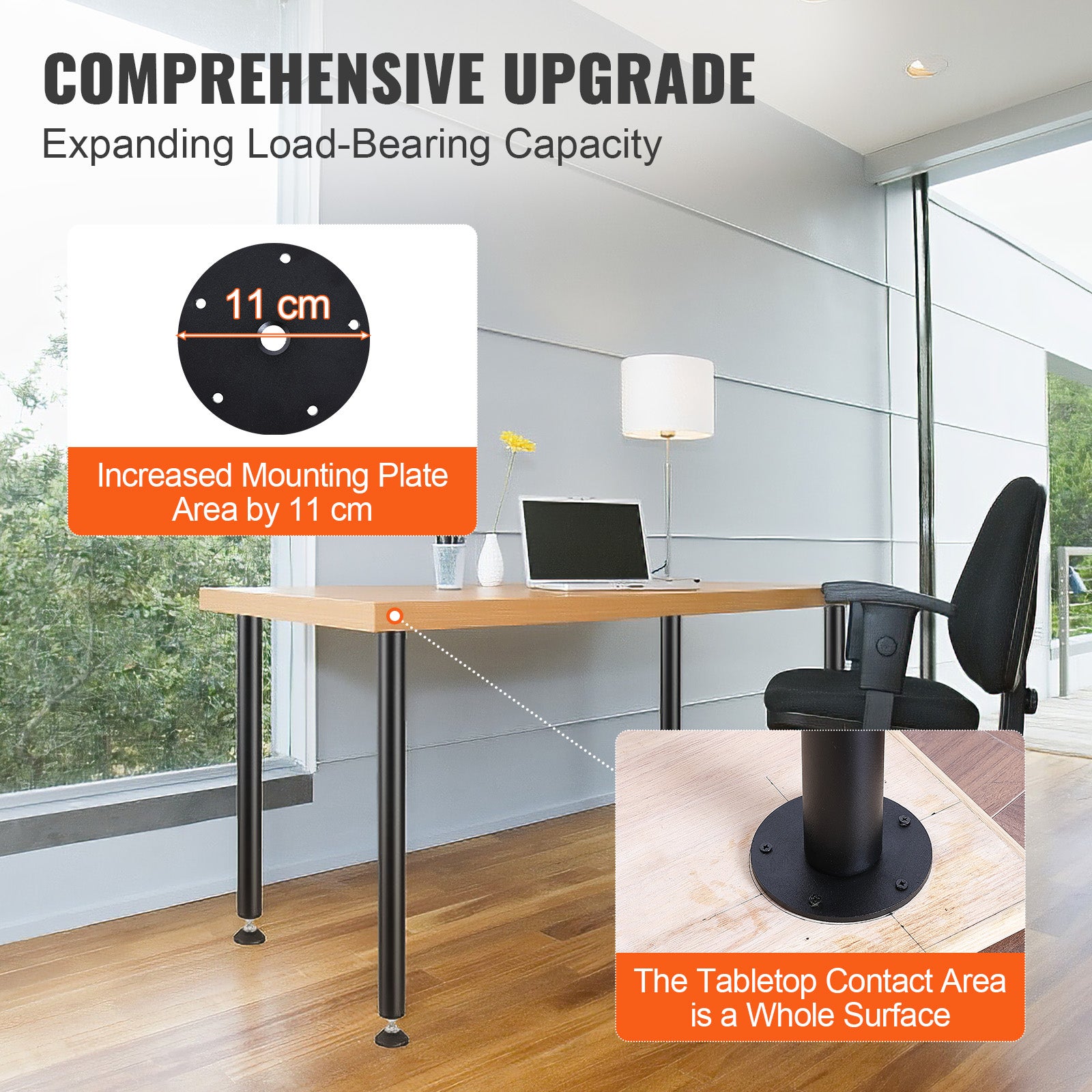 Pied de Table VEVOR 4PCS Pieds de Bureau Réglables 762 cm en Acier Massif Capacité de Charge 544 kg Installation Rapide Pieds Meubles Noirs Robustes - 4