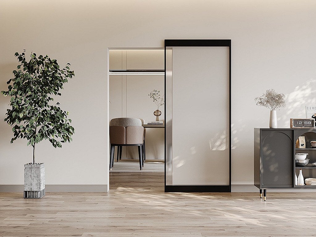 Porta scorrevole con binario invisibile 103 x 210 cm Alluminio e Vetro temperato smerigliato - TORIPA - 2