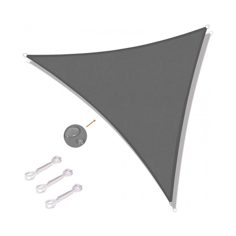 Szary - trójkątny żagiel przeciwsłoneczny 4 x 4 x 4 m, tkanina zacieniająca z filtrem UV, do stosowania na zewnątrz, na tarasach i w ogrodach