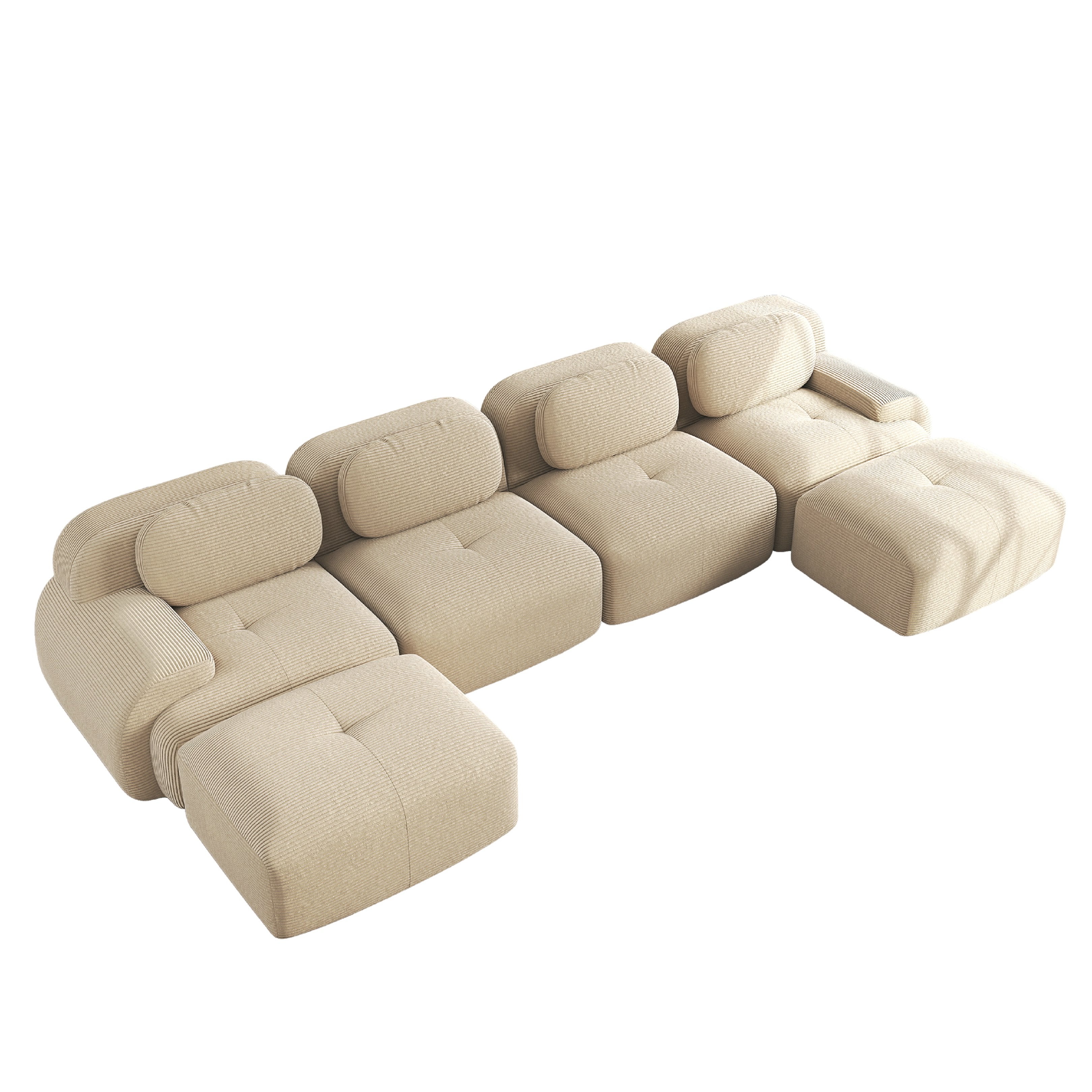 Canapé d\'angle modulable en forme de U Canapé 4 places Élégant - Accroupiers extra-larges- Tissu velours côtelé respirant - Beige - 5