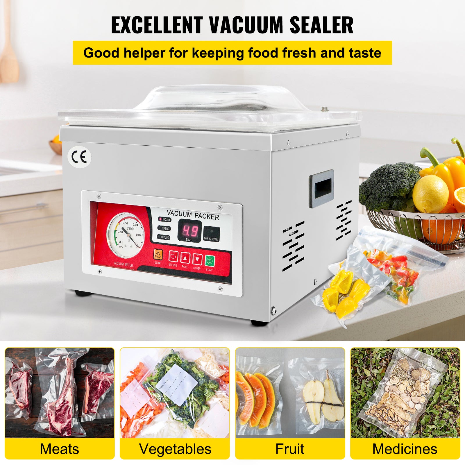 Machine à emballer sous vide 260W,SucceBuy pour aliments humides,viandes,marinades,compacte,10.2