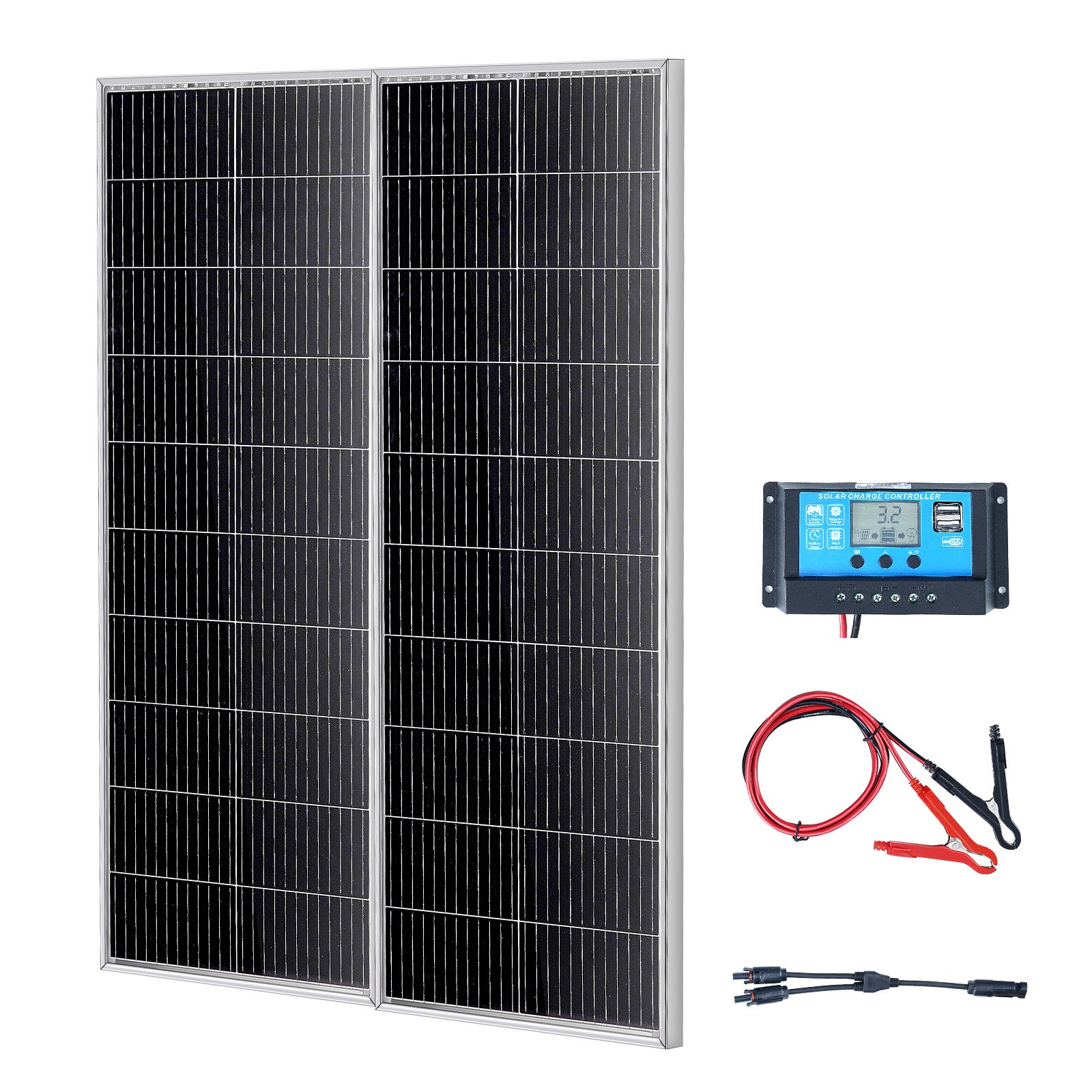 Kit Panneau Solaire Monocristallin VEVOR 200 W Panneaux Solaires 2PCS + Contrôleur Charge Module PV Monocristallin Haute Efficacité 23 % Étanche IP68 - 9