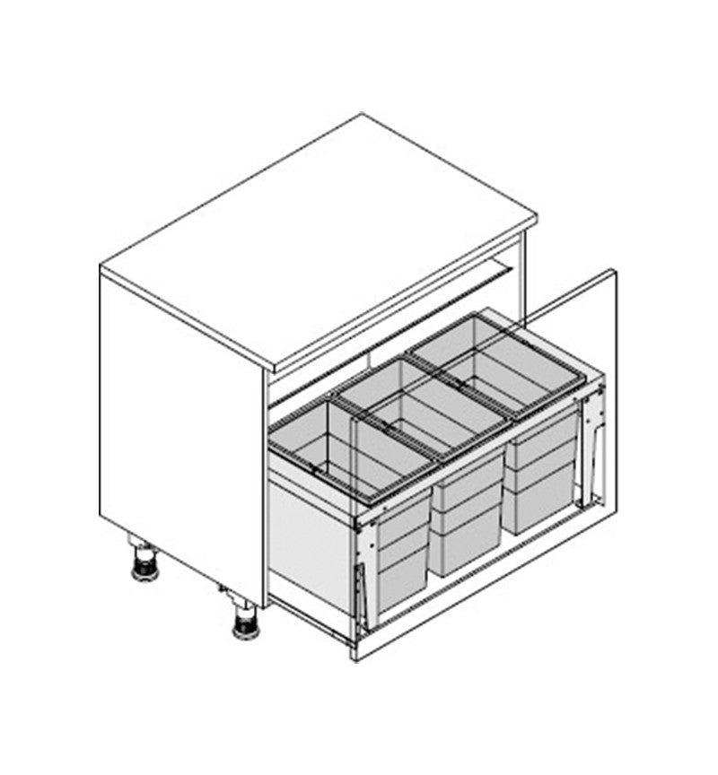 Poubelle encastrable 3 bacs pour meuble coulissant 90L (28+28+28) Hailo Triple XL - 4