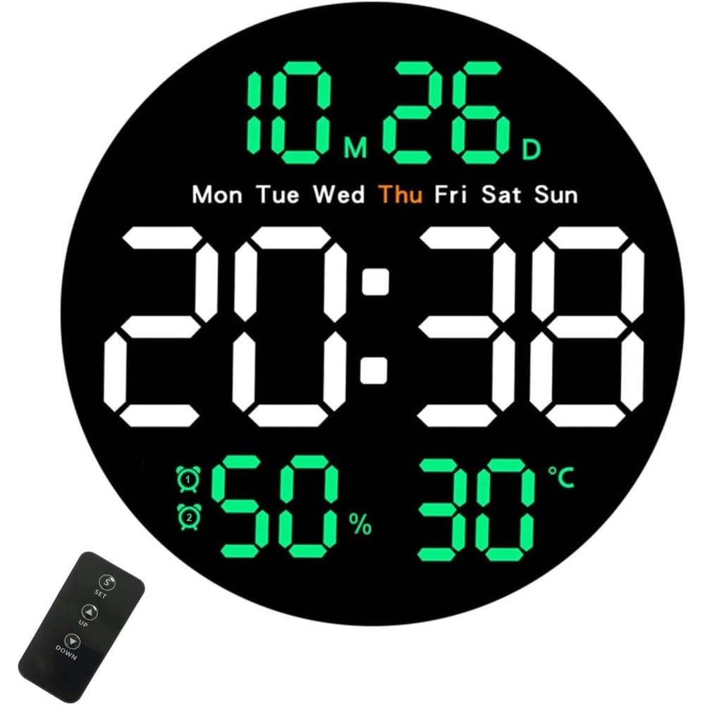 Reloj de Pared o Mesa Digital LED, Pantalla Redonda de 10 Pulgadas