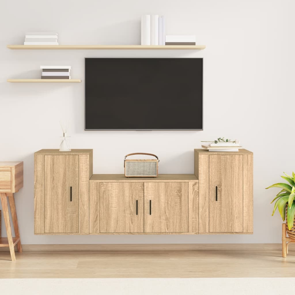 Set de muebles para TV 3 pzas madera contrachapada roble sonoma V9899 ...