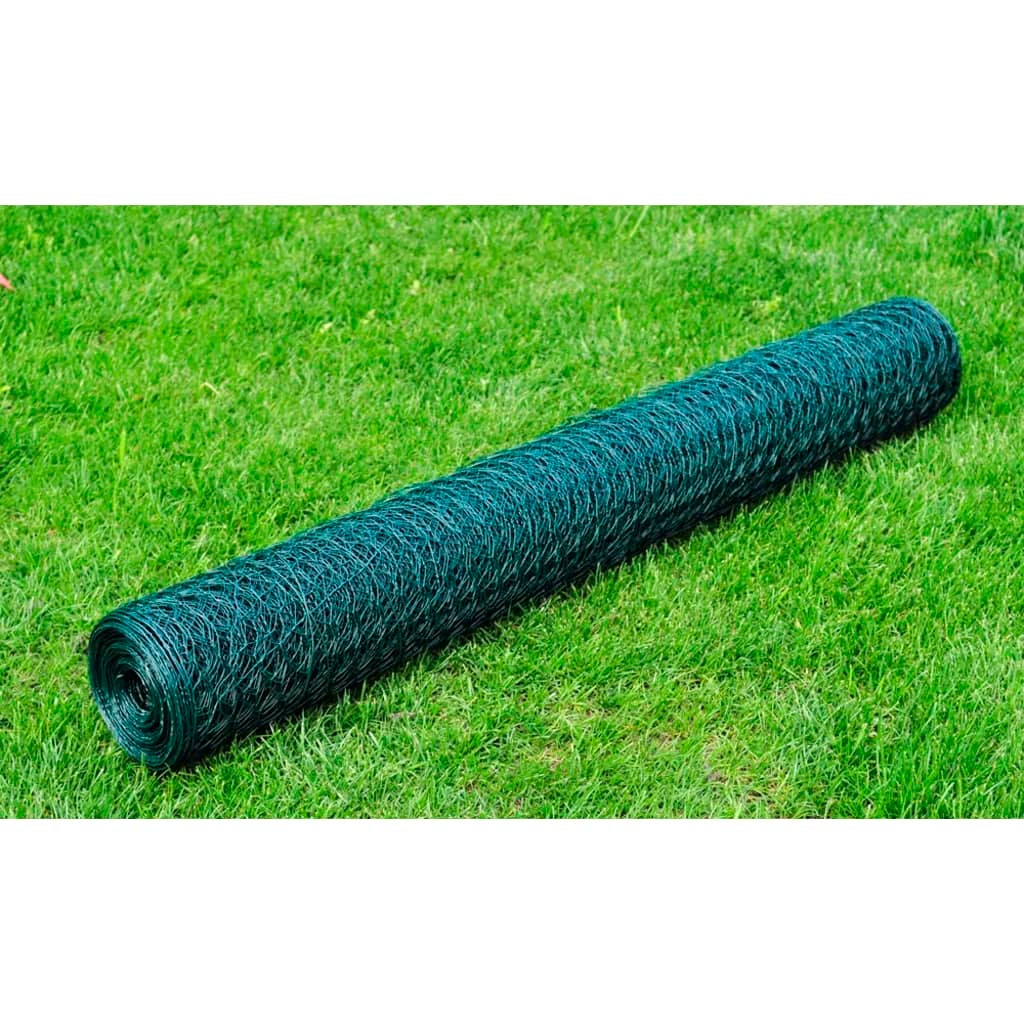 vidaXL Clôture en treillis acier hexagonal 1x25 m vert foncé - 3