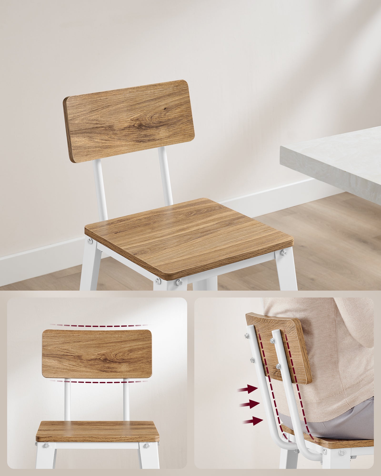 Tabouret Bar Industriel, Lot de 2, Chaise Bar Cuisine, avec Dossier, Cadre en Acier, Montage Facile, Style Industriel, Marron Blé et Blanc Nuage - 3